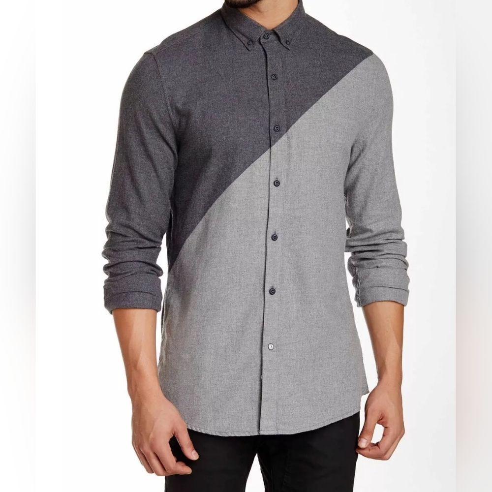 Stylish Gray Diagonal Button Up - image 3